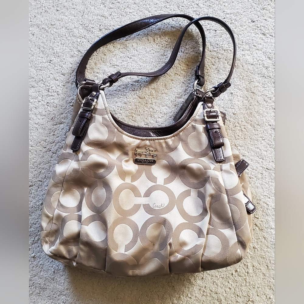 Coach Beige and Brown Signature Shoulder Bag